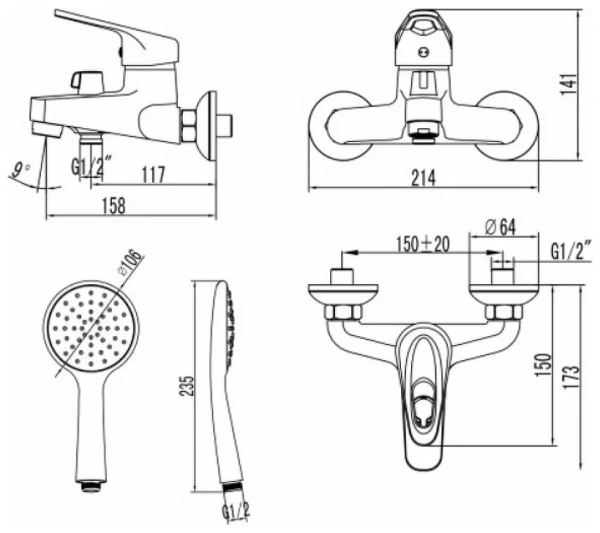 Смеситель для ванны Lemark Luna (LM4134C)